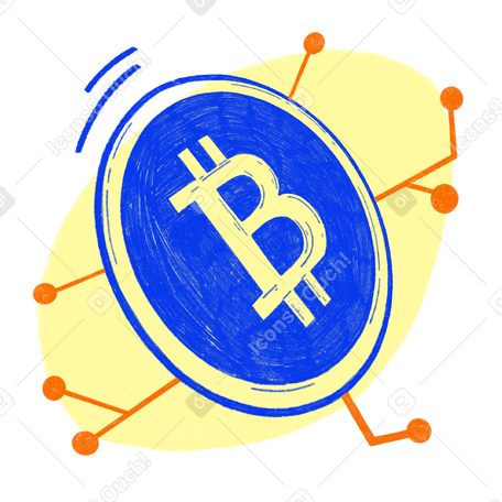 Blue bitcoin coin with electronic links Illustration in PNG, SVG