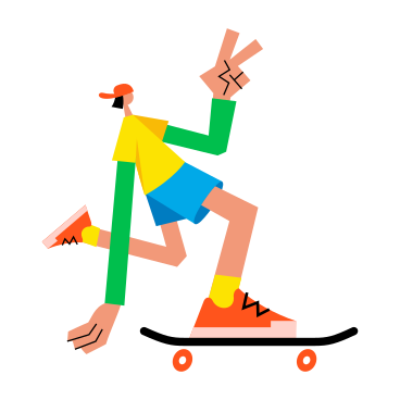 Boy riding skateboard animated illustration in GIF, Lottie (JSON), AE
