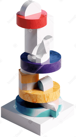 3D abstract column, stack of different shapes PNG, SVG