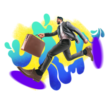 Uomo d'affari in giacca e cravatta che corre con una valigetta PNG, SVG