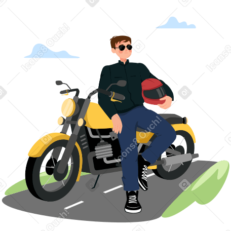 Мотоциклист на дороге в PNG, SVG