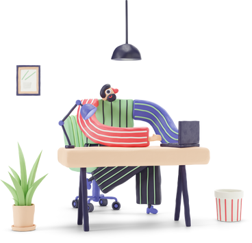 Man working on the laptop behind the desk PNG, SVG