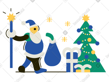 Santa claus bringing gifts under the christmas tree PNG, SVG