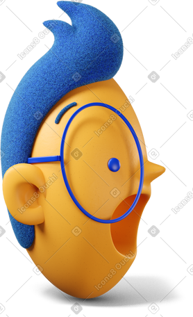 3D 男孩的头部特写，张开嘴向右转 PNG, SVG