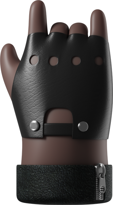 Rocker's hand in leather glove showing a rock sign PNG, SVG