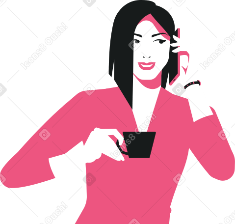 woman with cup and phone Illustration in PNG, SVG