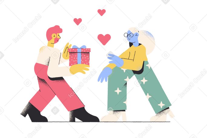 Guy gives a gift to girl Illustration in PNG, SVG