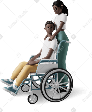3D boy in wheelchair with girl PNG, SVG