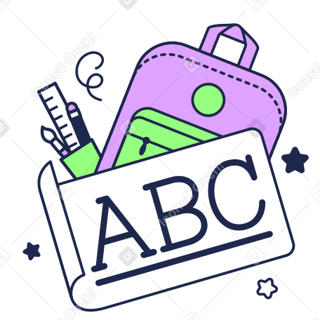 Надпись abc карандашами и текстом школьной сумки в PNG, SVG