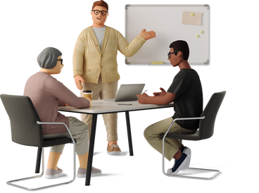 Three employees working at a table PNG, SVG