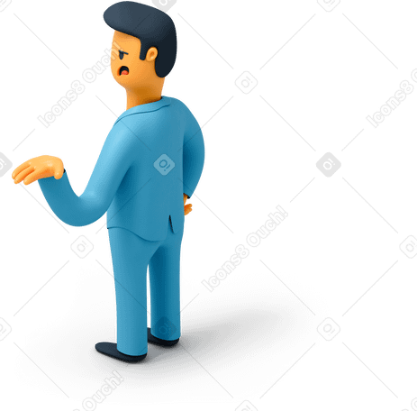 3D Back view of complaining man raising his hand up PNG, SVG