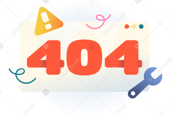 Errore di scrittura 404 con segnale di avvertimento e testo con chiave inglese PNG, SVG