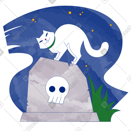 晚上，猫站在墓地的墓碑上 PNG, SVG