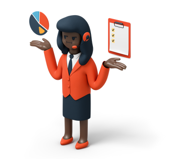 Woman showing project statistics and clipboard with checklist PNG, SVG