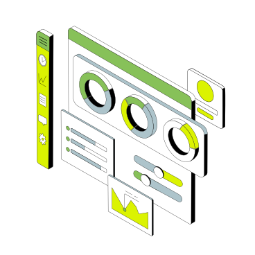 Illustrazione animata Dashboard dei dati con infografiche e statistiche in GIF, Lottie (JSON), AE