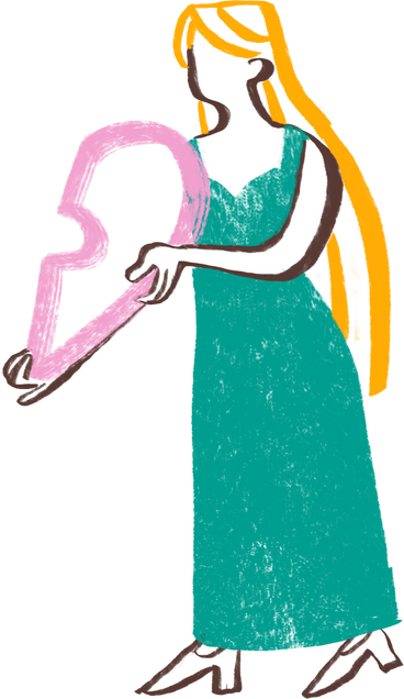 blond woman in a dress with one half of a heart PNG, SVG