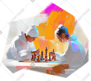 两人下棋油画 PNG, SVG