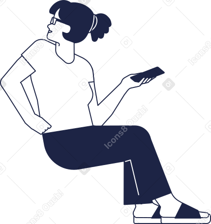 woman with smartphone sitting looking back Illustration in PNG, SVG