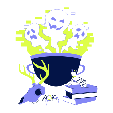 Halloween cauldron with deer skull and robot hand PNG, SVG