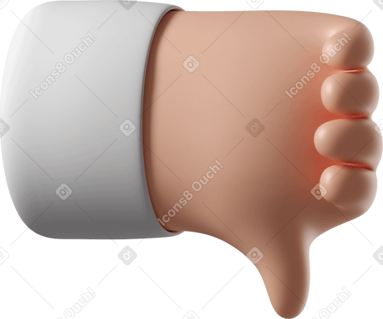 3D White skin hand giving a dislike PNG, SVG