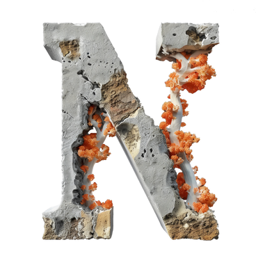 Бетонная буква n с кораллами в PNG, SVG