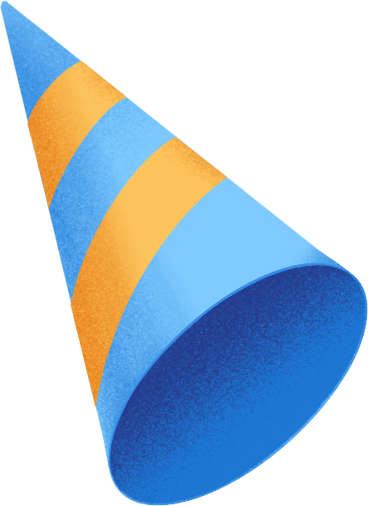 blue party hat with yellow stripes PNG, SVG