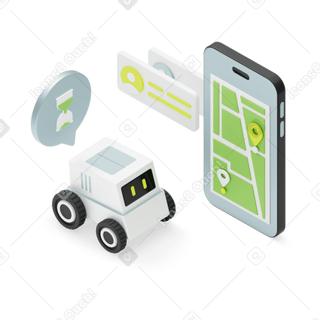 Illustration animée 3D Suivi de la livraison sans contact par robot aux formats GIF, Lottie (JSON) et AE