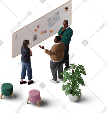 Isometric view of colleagues discussing work project PNG, SVG