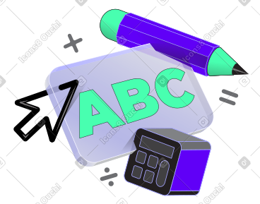 用铅笔、计算器和数学符号文本刻字 abc PNG, SVG