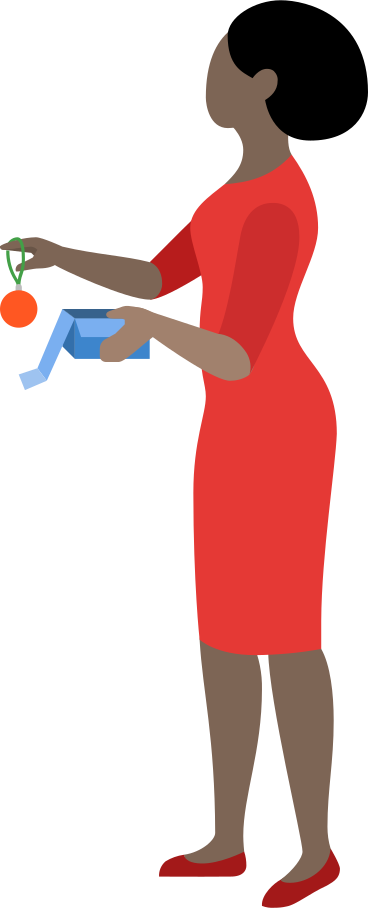 Женщина с коробкой и елочный шар в PNG, SVG