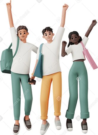 3D young boys and young girl jumping Illustration in PNG, SVG