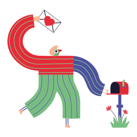 Man putting love letter in the mailbox Illustration in PNG, SVG