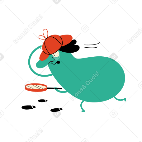 Detective with a magnifying glass follows in the footsteps Illustration in PNG, SVG