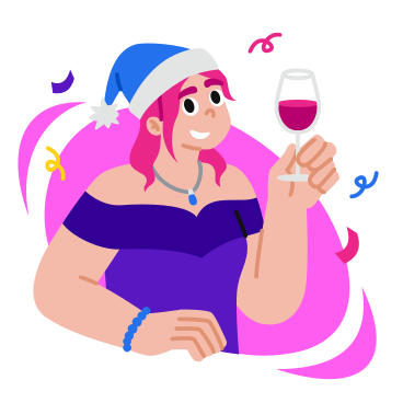 ワインのグラスとサンタ帽子をかぶった幸せな女 PNG、SVG