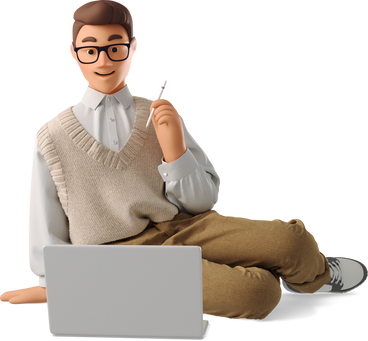young man working on a laptop PNG、SVG