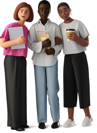 3D young women standing and smiling Illustration in PNG, SVG