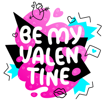 Be my valentine schriftzug bunt mit kritzeleien PNG, SVG