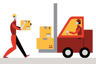 Employé d'entrepôt chargeant des boîtes sur un chariot élévateur PNG, SVG