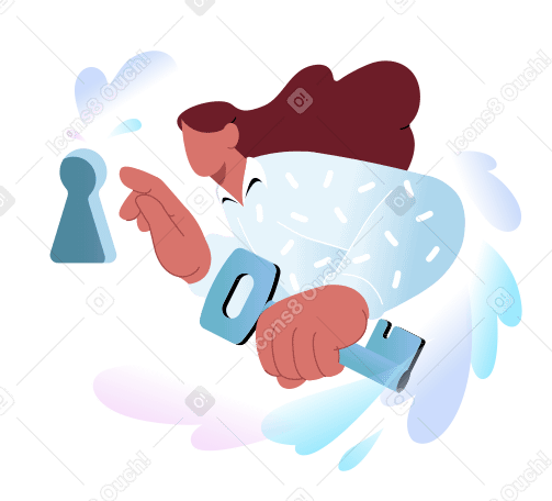 Woman opening lock with a key PNG, SVG