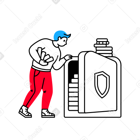 Man putting coins into half open safe PNG, SVG