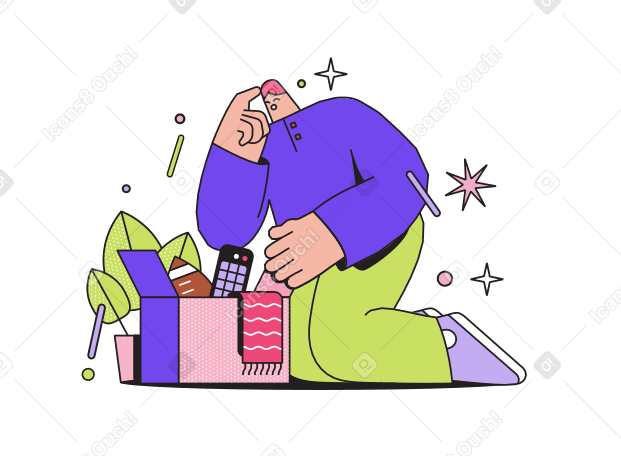 Man looking for his stuff in cardboard box PNG, SVG