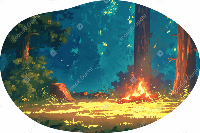 森林有篝火背景 PNG, SVG