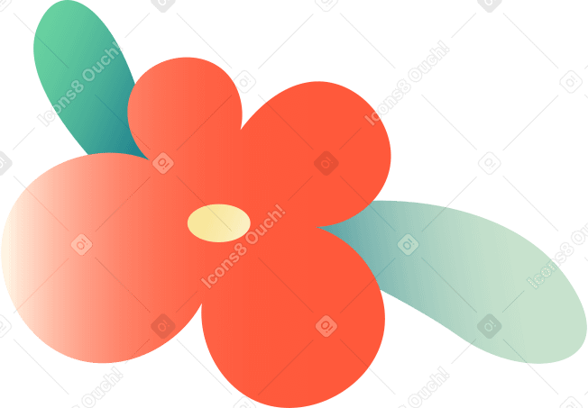 red flower with leaves Illustration in PNG, SVG