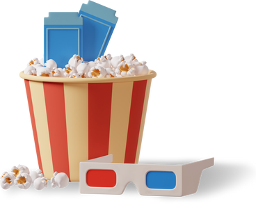 popcorn, 3D glasses and cinema tickets PNG, SVG