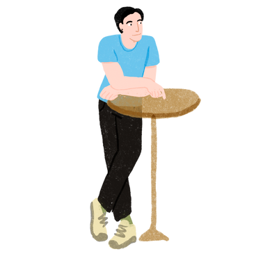 Homem sentado em uma mesa alta de café PNG, SVG