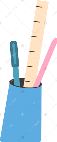 stationery in a blue cup Illustration in PNG, SVG