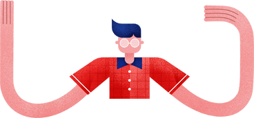 boy in a red shirt and glasses with his arms out PNG, SVG