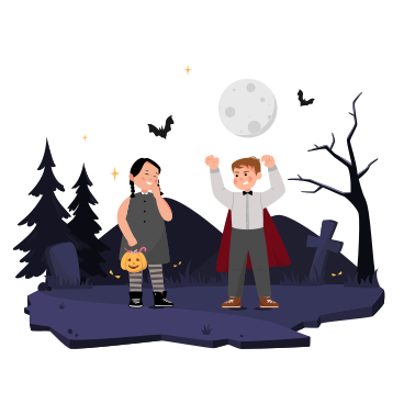 Little boy in a vampire costume scares a girl  PNG, SVG