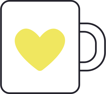 white mug with yellow heart PNG, SVG