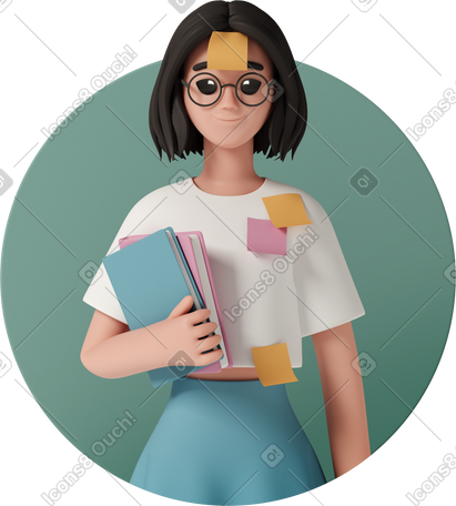 3D busy female student PNG, SVG